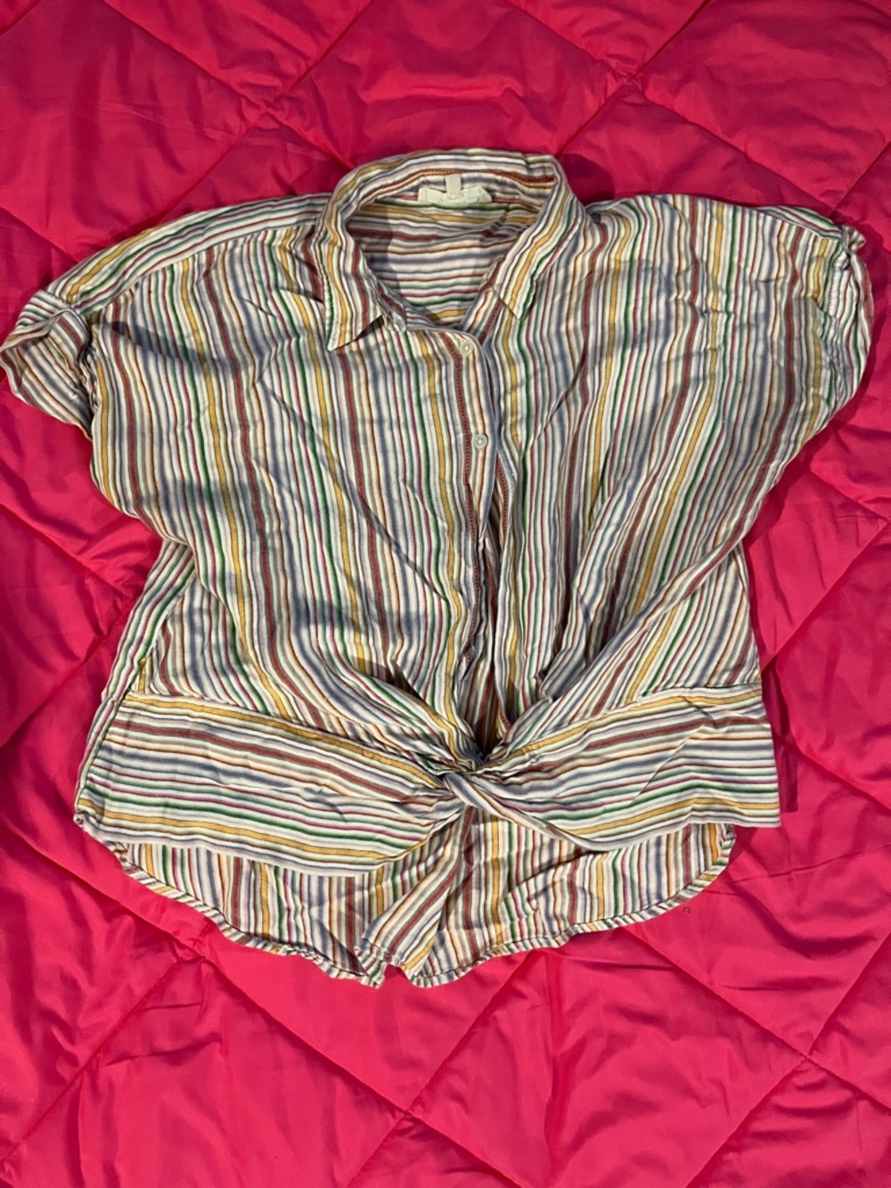 Striped Short-Sleeve Tie-Front Women's Top in Multi-Color